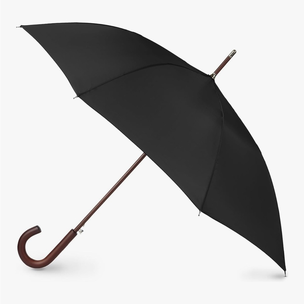 Classic Black Umbrella with Wooden Handle